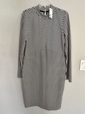 H&M Black and White Striped Bodycon Midi Dress